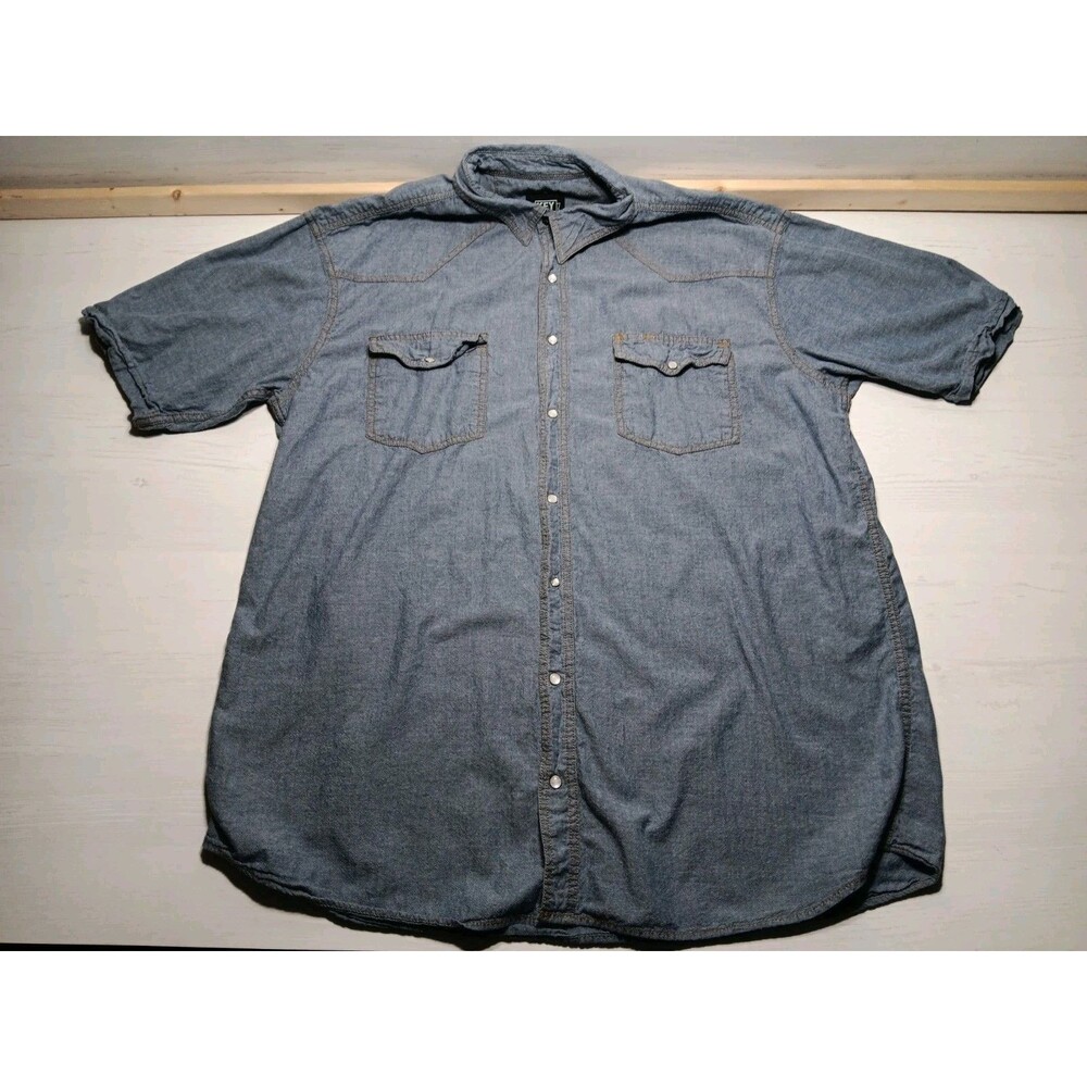 Key Lightweight Denim Pearl Snap Western Shirt Men 2XLT Tall Blue Long Sleeve